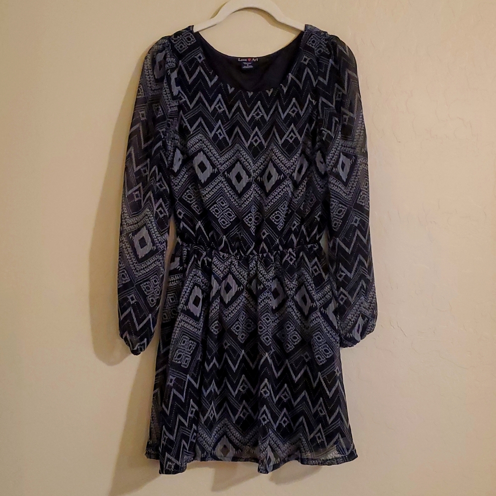Love Ari Mini Dress Sheer Long Sleeve Size Small Black and Gray